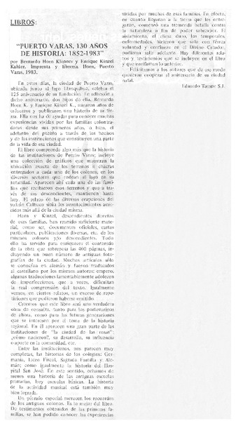 Puerto Varas, 130 años de historia: 1852-1983"