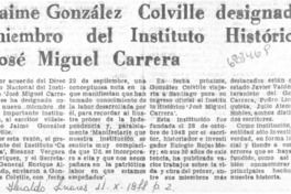 Jaime González Colville designado miembro del Instituto Histórico José Miguel Carrera.