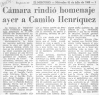 Cámara rindió homenaje ayer a Camilo Henríquez.