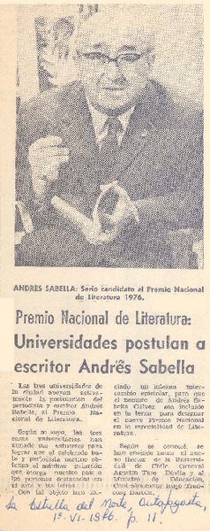 Universidades postulan a escritor Andrés Sabella.