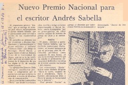 Nuevo Premio Nacional para el escritor Andrés Sabella.