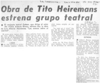 Obra de Tito Heiremans estrena grupo teatral.
