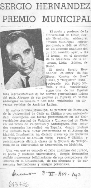 Sergio Hernández Premio Municipal.
