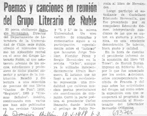 Poemas y canciones en reunión del Grupo Literario Ñuble.