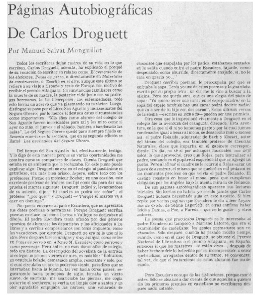Páginas autobiográficas de Carlos Droguett