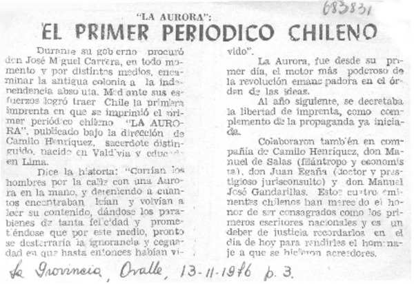 El Primer periódico chileno.