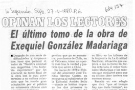 El último tomo de la obra de Exequiel González Madariaga