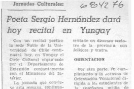 Poeta Sergio Hernández dará hoy recital en Yungay.