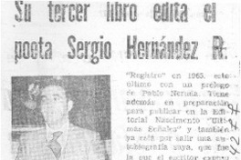 Su tercer libro edita el poeta Sergio Hernández R.