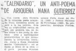 Calendario", un anti-poema de ariqueña Nana Gutiérrez.