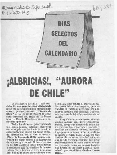 Albricias!, "Aurora de Chile".
