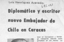 Diplomático y escritor nuevo embajador de Chile en Caracas.