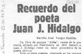 Recuerdo del poeta Juan J. Hidalgo