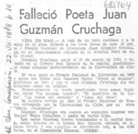 Falleció poeta Juan Guzmán Cruchaga.