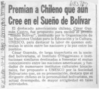 Premian a chileno que aún cree en el sueño de Bolívar.