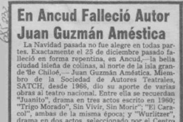 En Ancud falleció autor Juan Guzmán Améstica.