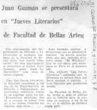 Juan Guzmán se presentará en "jueves literarios" de facultad de bellas artes.