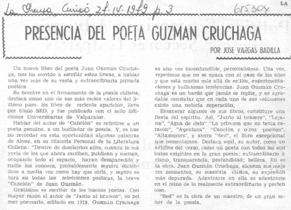 Presencia del poeta Guzmán Cruchaga