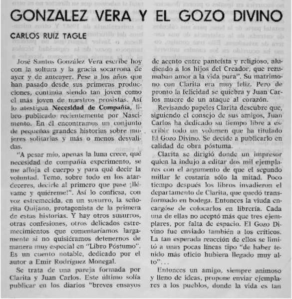 González Vera y el gozo divino