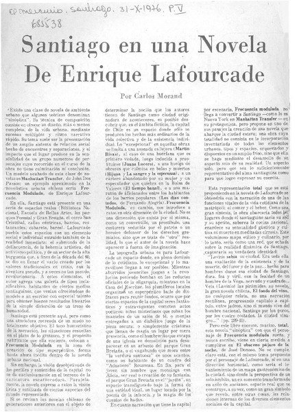 Santiago en una novela de Enrique Lafourcade