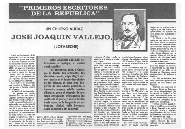 Un Chileno audaz José Joaquín Vallejo, (Jotabeche).