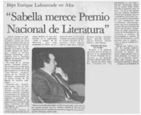 Sabella merece premio nacional de literatura".