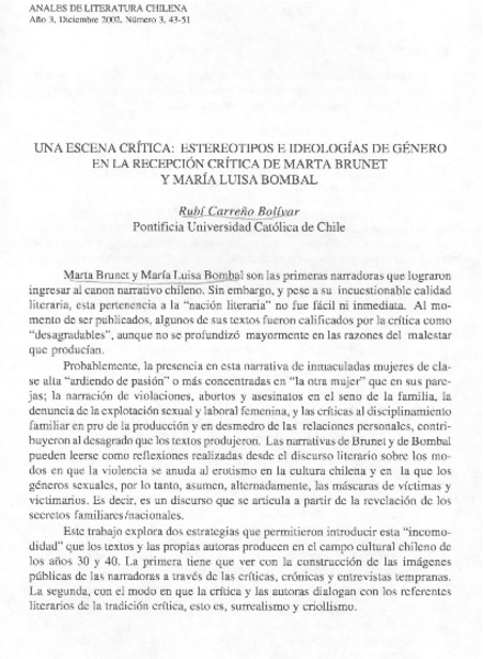Una escena crítica: estereotipos e ideologías de género en la recepción crítica de Marta Brunet y María Luisa Bombal.