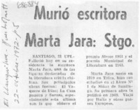Murió escritora Marta Jara: Stgo.