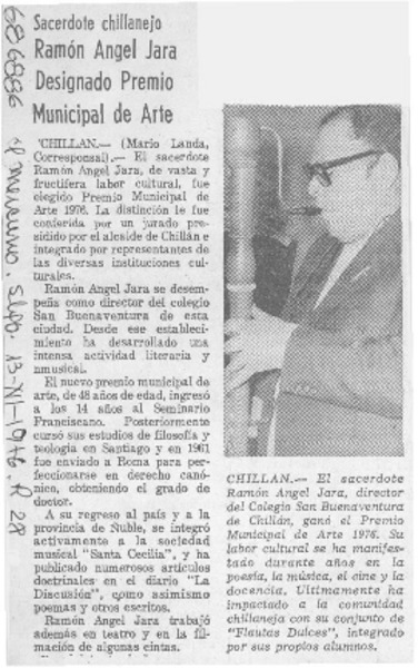 Ramón Angel Jara designado Premio Municipal de Arte.