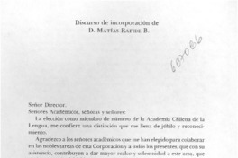Discurso de incorporación de D. Matías Rafide B.