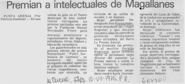 Premian a intelectuales de Magallanes.