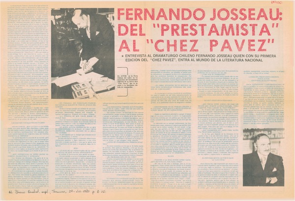 Fernando Josseau: del "Prestamista" al "Chez Pavez" : [Entrevista]