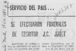 Se efectuaron funerales de escritor J. C. Jobet.