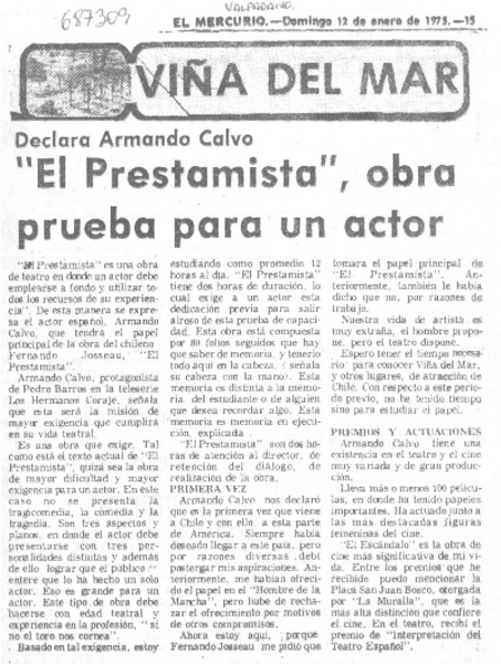 "El Prestamista", obra prueba para un actor.