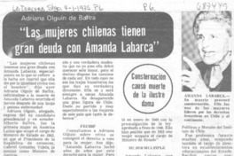 "Las mujeres chilenas tienen gran deuda con Amanda Labarca" Adriana Olguín de Baltra.