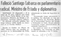 Falleció Santiago Labarca ex parlamentario radical, Ministro de Estado y diplomático.