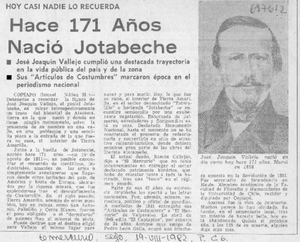 Hace 171 años nació Jotabeche.