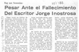 Pesar ante el fallecimiento del escritor Jorge Inostrosa.