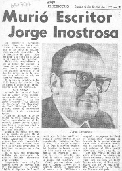 Murió escritor Jorge Inostrosa.