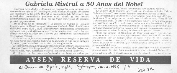 Gabriela Mistral a 50 años del Nobel.