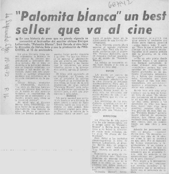 Palomita blanca" un best seller que va al cine.