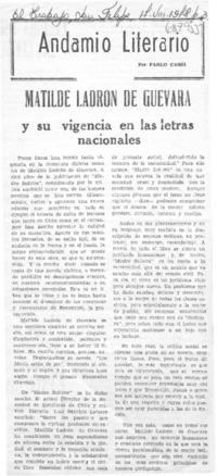 Matilde Ladrón de Guevara y su vigencia en las letras nacionales