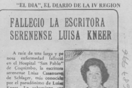Falleció la escritora serenense Luisa Kneer.