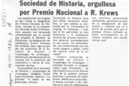 Sociedad de Historia, orgullosa por Premio Nacional a R. Krews.