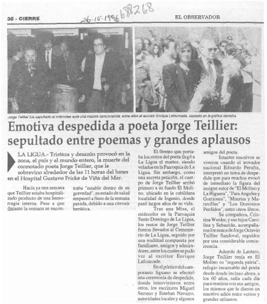 Emotiva despedida a poeta Jorge Teillier: sepultado entre poemas y grandes aplausos.