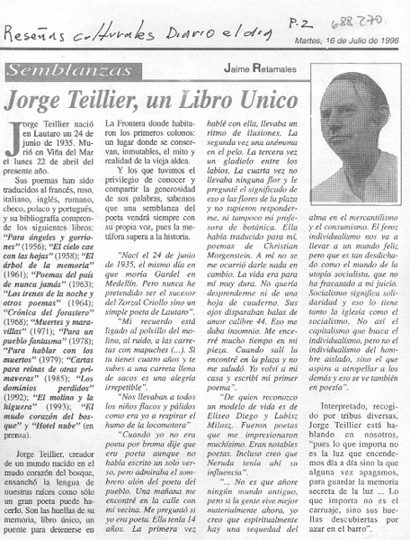 Jorge Teillier, un libro unico