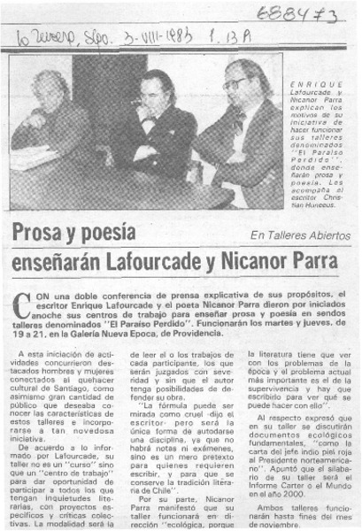 Prosa y poesía enseñarán Lafourcade y Nicanor Parra.