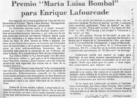 Premio "María Luisa Bombal" para Enrique Lafourcade