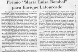 Premio "María Luisa Bombal" para Enrique Lafourcade