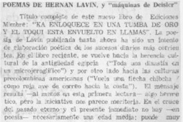 Poemas de Hernán Lavín, y "máquinas de Deisler".